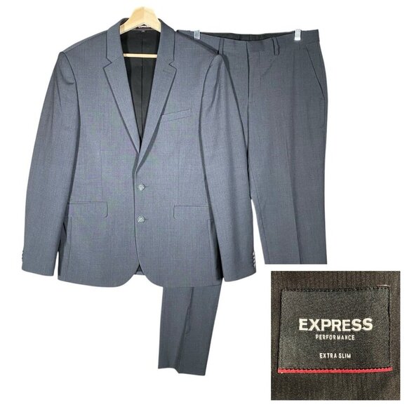 Express Performance Extra Slim Suit 40R Wool Stretch Wrinkle Resistant Grey